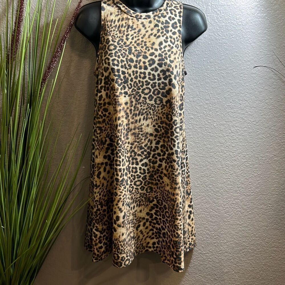Sleeveless Leopard Print A-Line Dress in Tan and Black